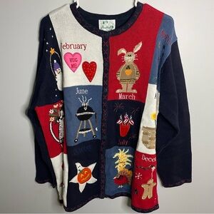 Quacker Factory Colorful Sweater 1X Cardigan Holiday Months NWT & Button Covers